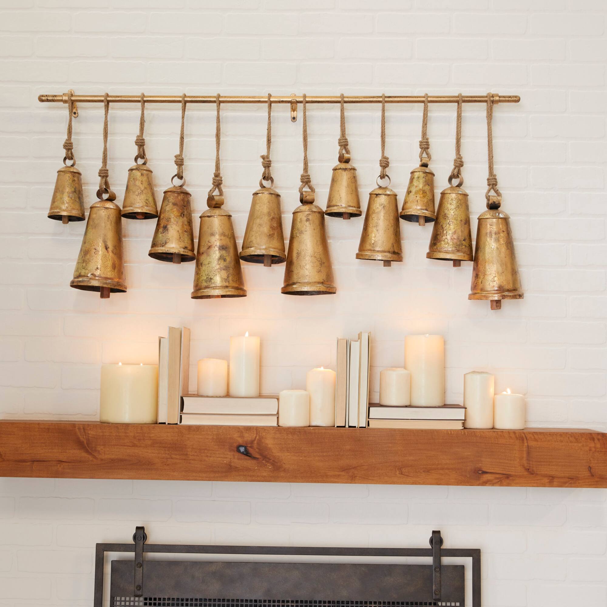 Brass Metal Bohemian Decorative Cow Bell, 48" x 5" x 28"